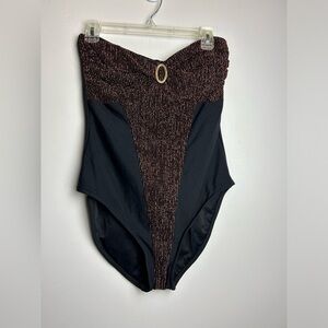 VTG Carol Wior Slimsuit One Piece Swimsuit Metallic Bronze Beach Size 16 Womens